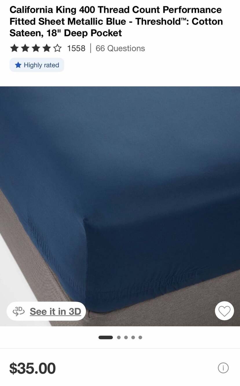 King 400 Thread Count Performance Fitted Sheet Metallic Blue Threshold